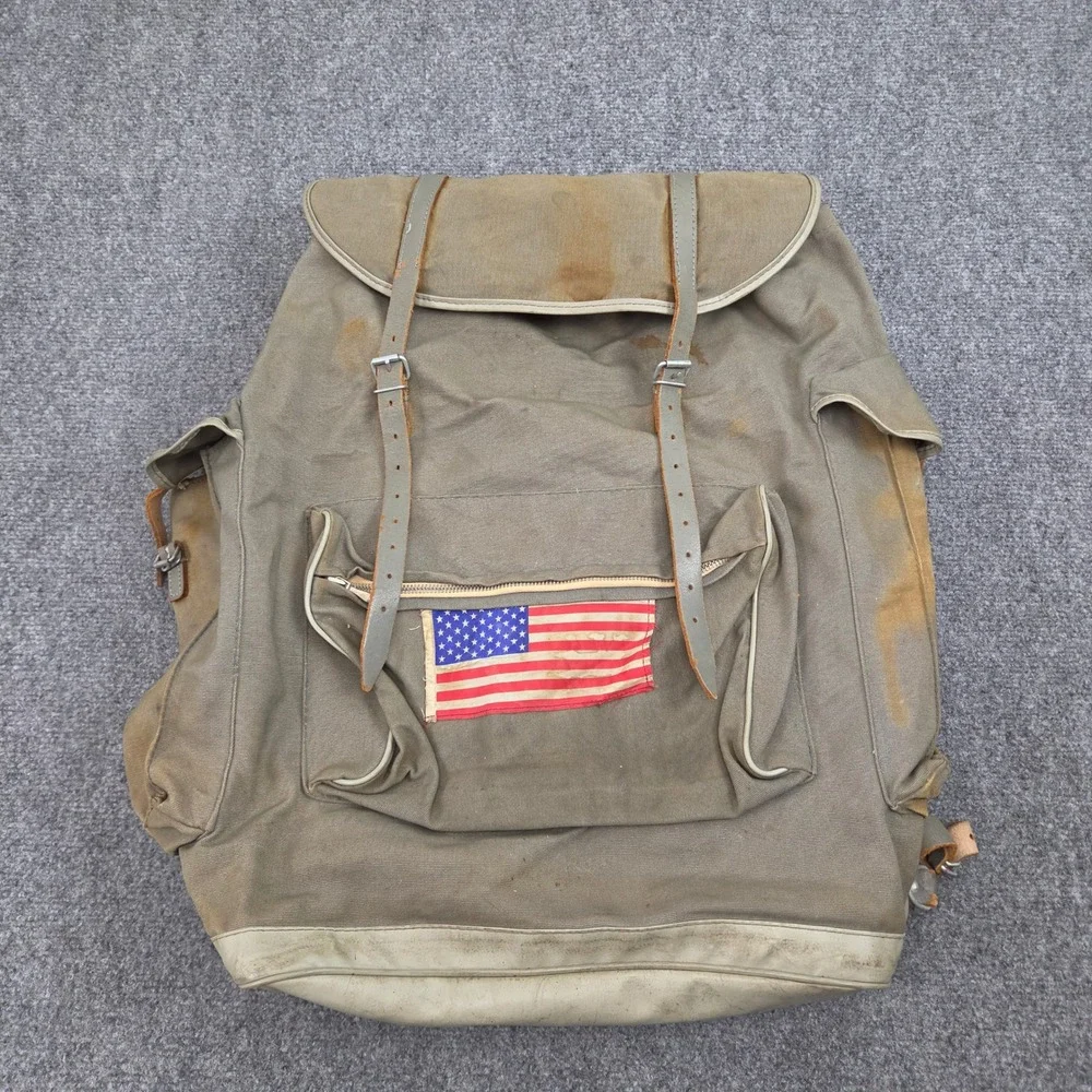 Vintage Kurz Mod 2 Canvas Rucksack West Germany Green USA Flag Military 50s 60s